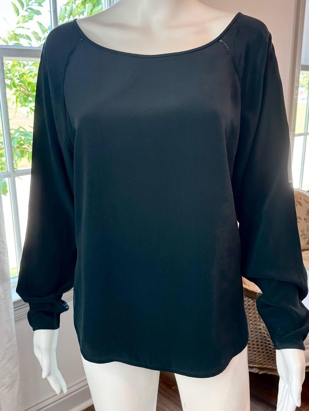 VINCE 100% Silk Dark Teal Jewel Tone Batwing Raglan Sleeves S/P